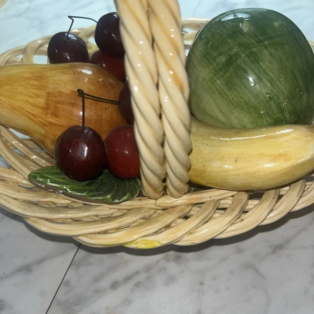 MCM ceramic fruit basket double weaved‎ handle made in Bassano Italy